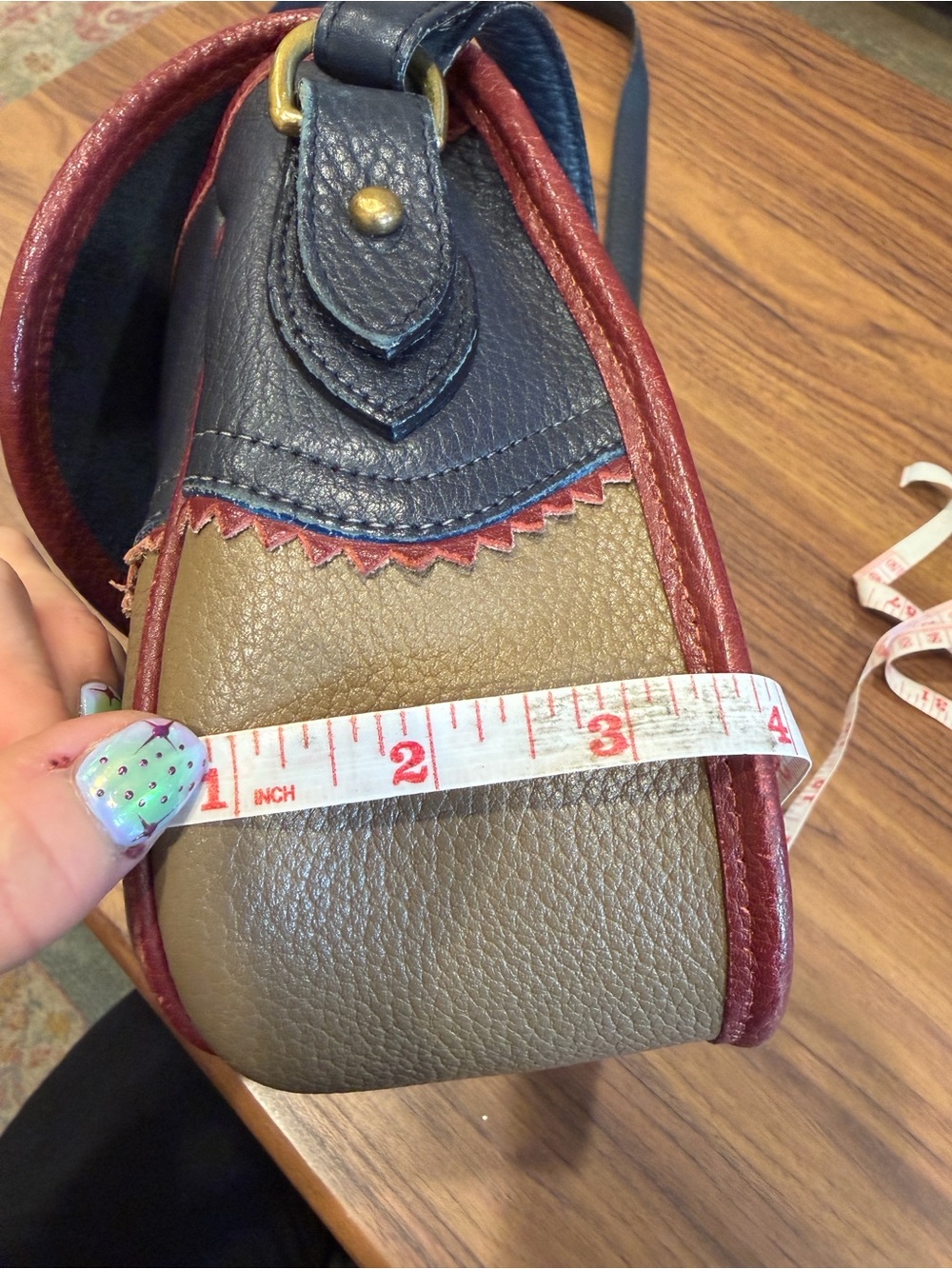 Dooney & Bourke Navy, Taupe & Burgundy Pebbled Leather Crossbody - Picture 12 of 16